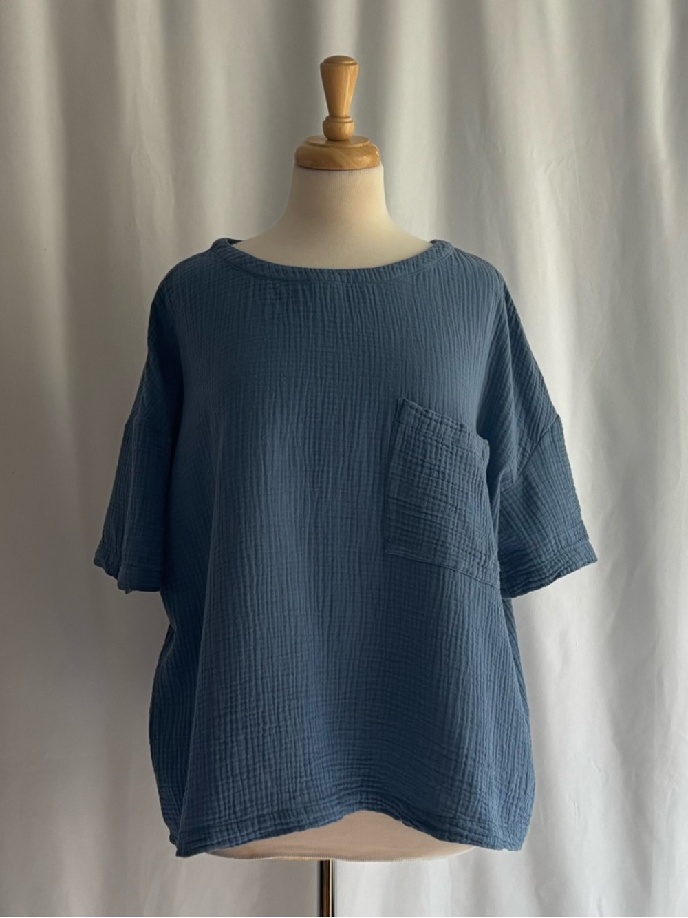 CASLON Muted Blue 100% Cotton Crinkle Boxy Oversized Top L